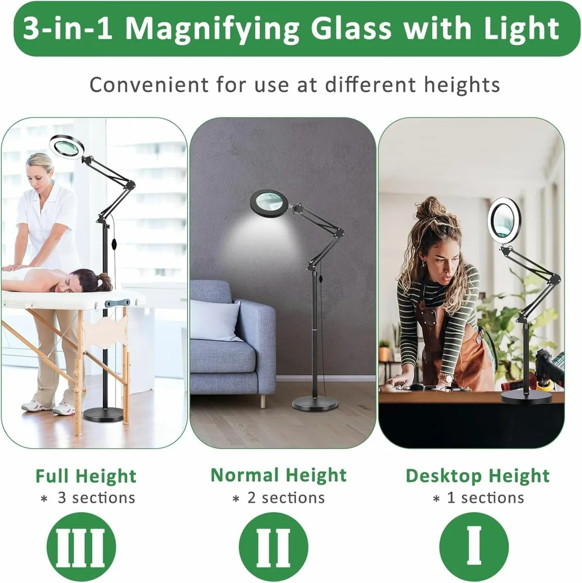 8X Magnifying Floor Lamp 3-in-1 Hands Free Glass - Image 3
