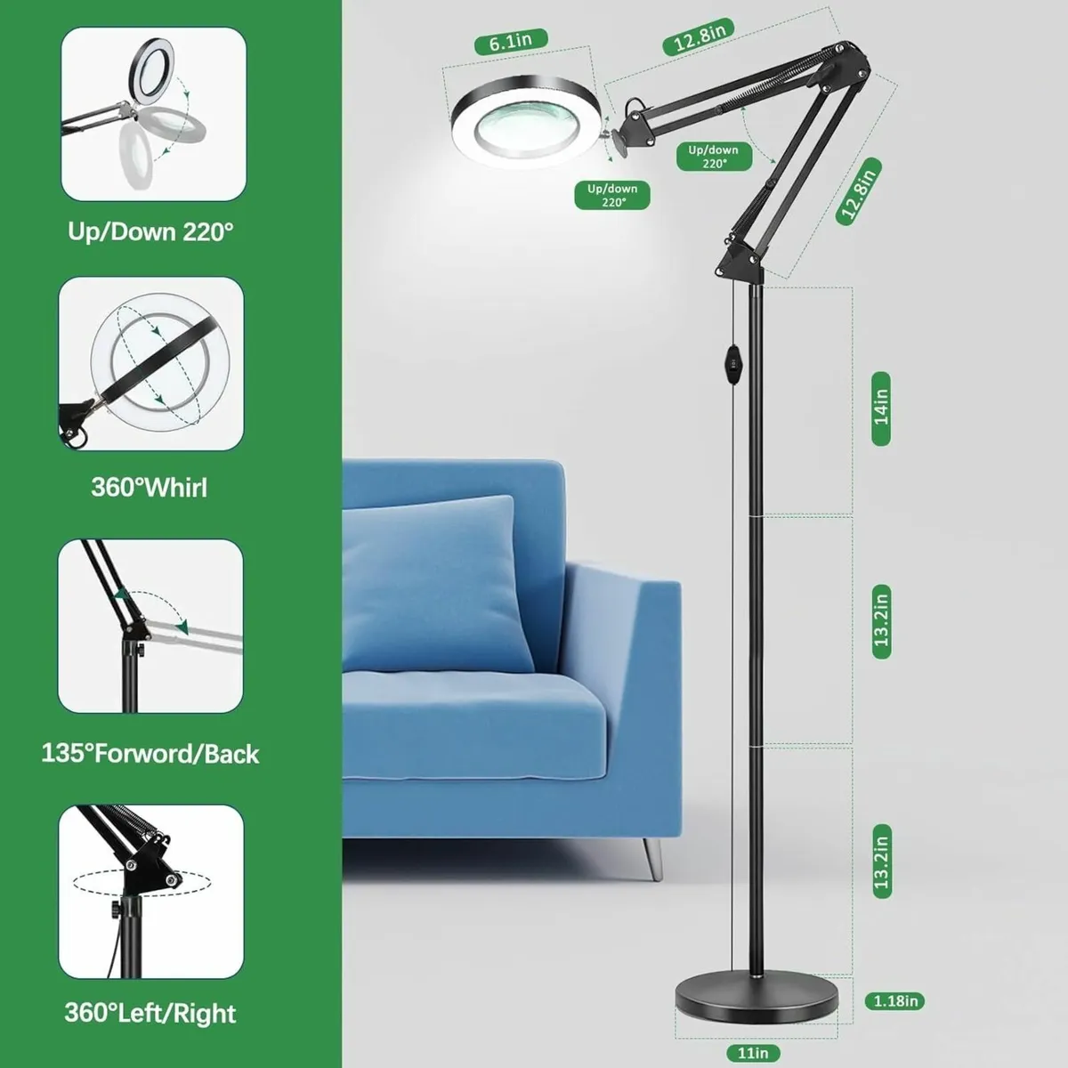 8X Magnifying Floor Lamp 3-in-1 Hands Free Glass - Image 4