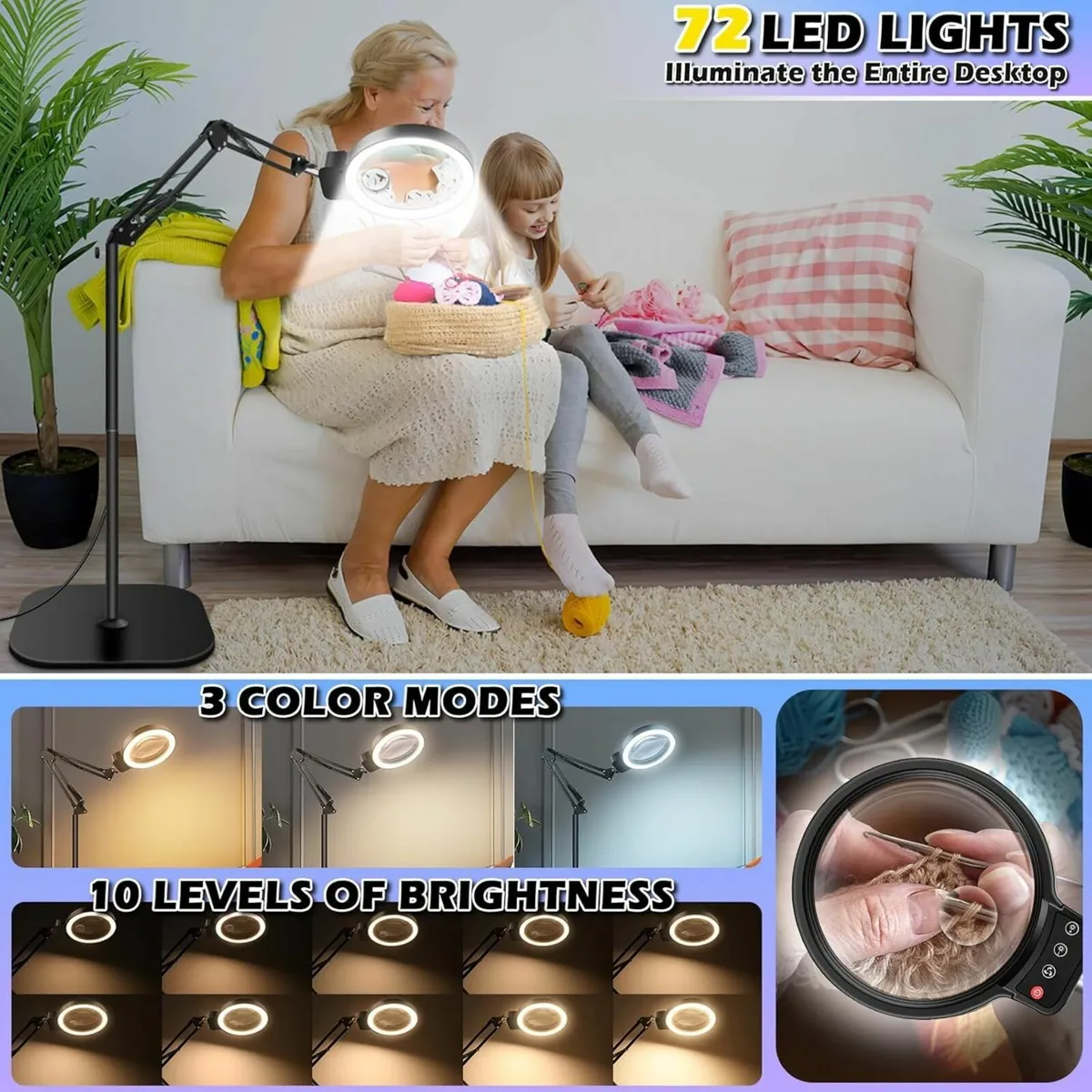10X Magnifying Glass with Light and Stand 72 LEDs - Image 4