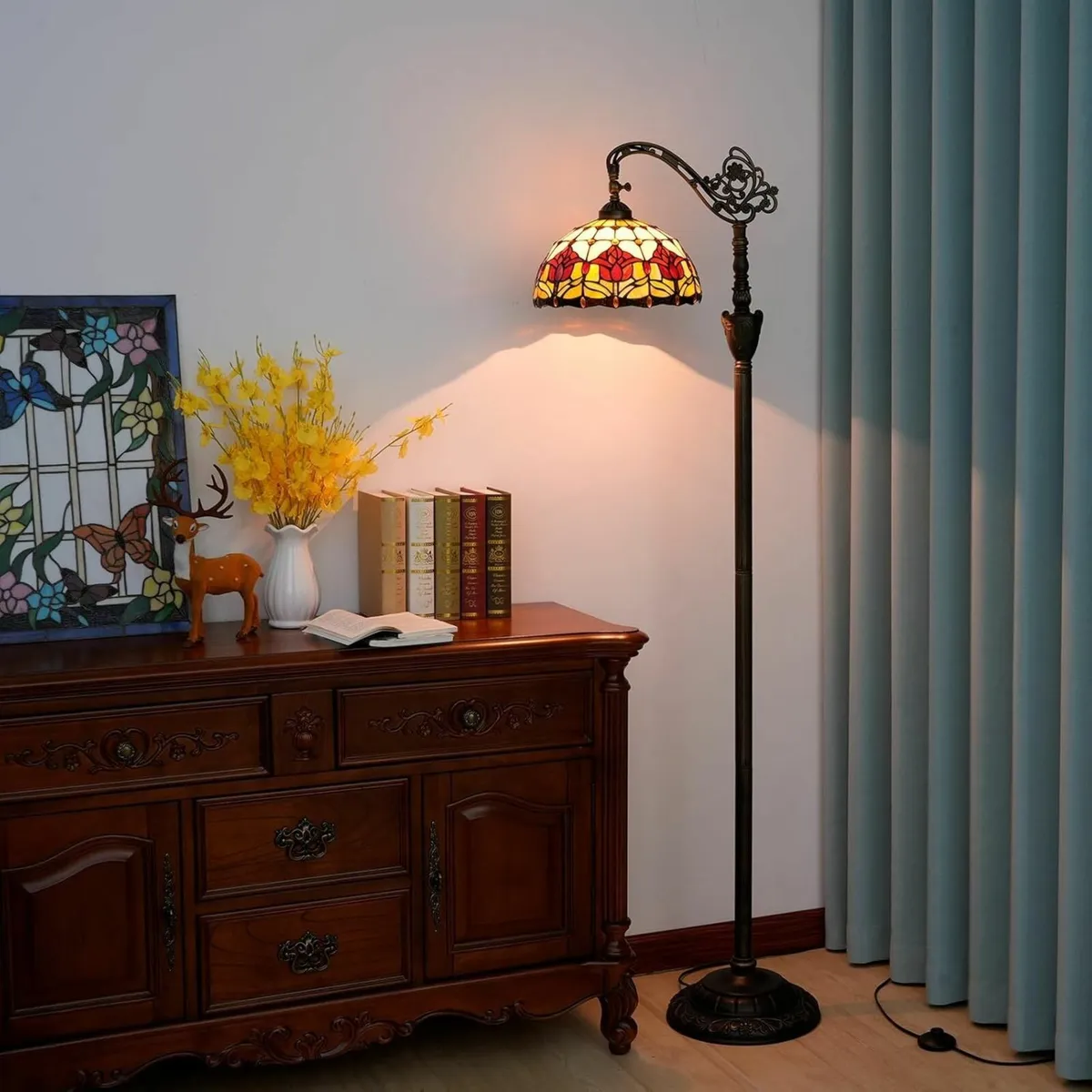 Tiffany Floor Lamp Vintage Standing Red Tulip - Image 2