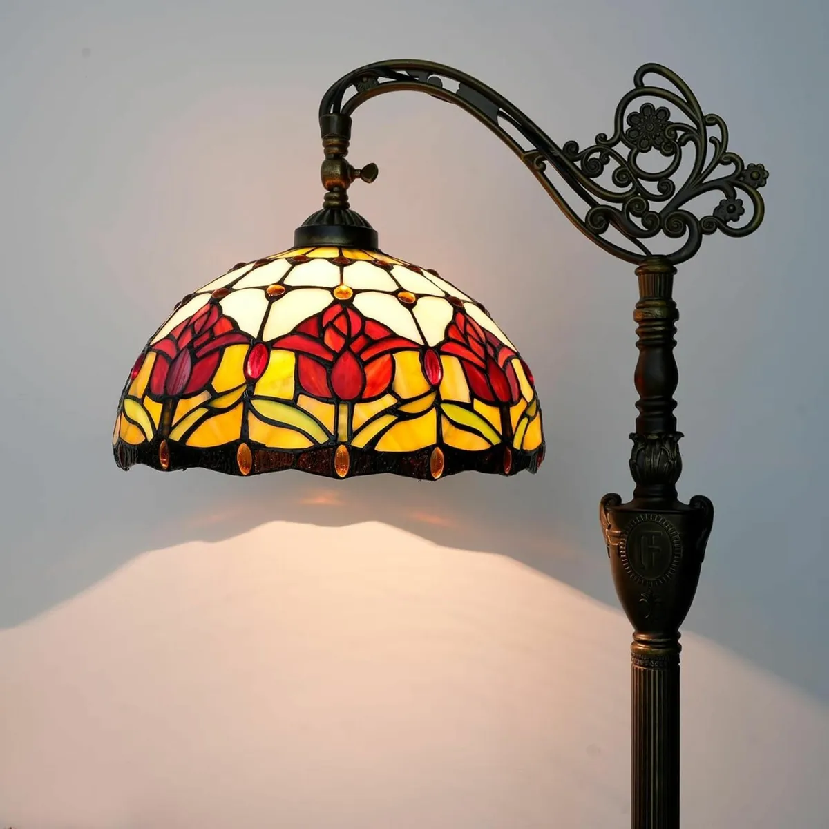 Tiffany Floor Lamp Vintage Standing Red Tulip - Image 1