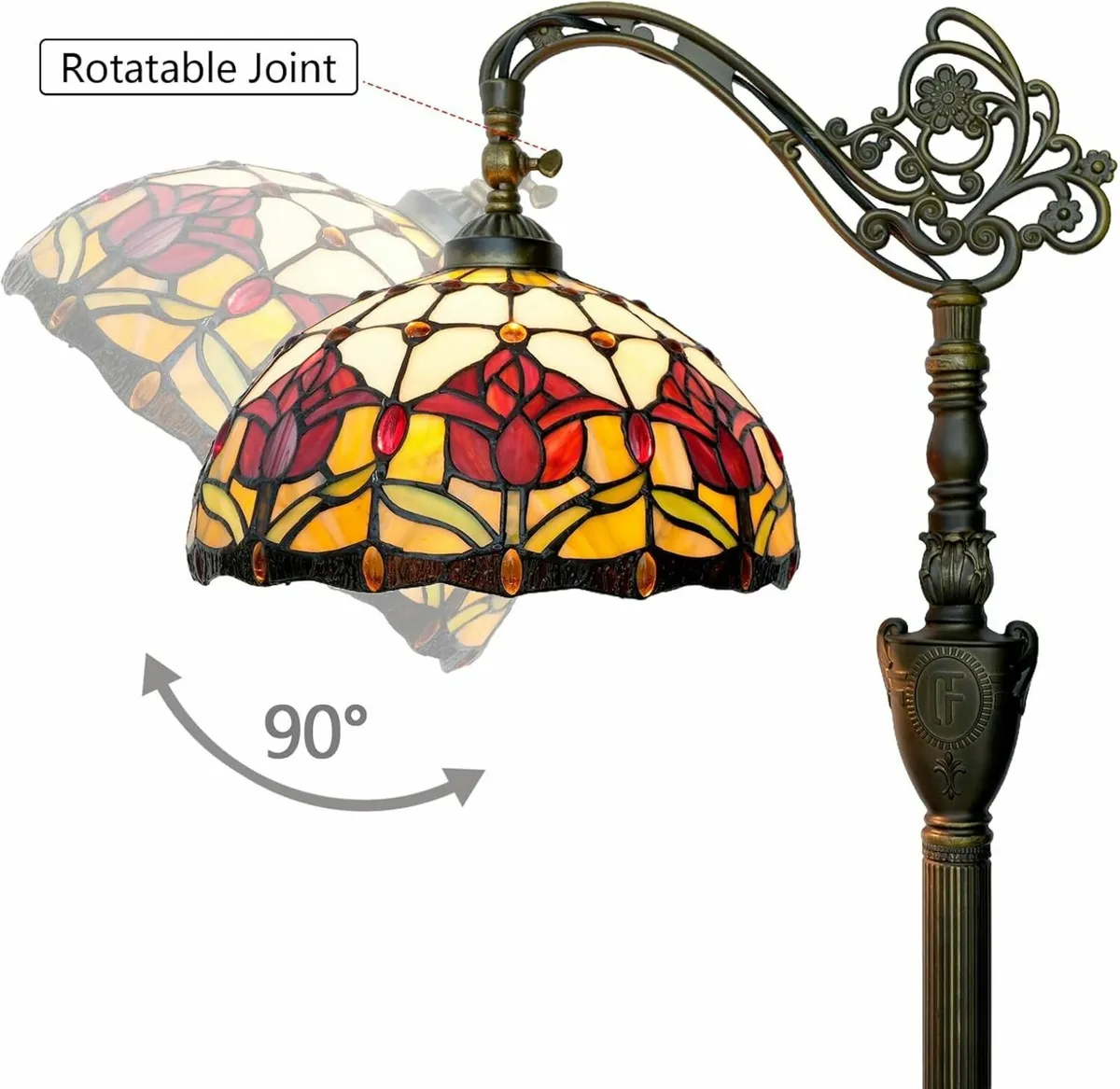 Tiffany Floor Lamp Vintage Standing Red Tulip - Image 4