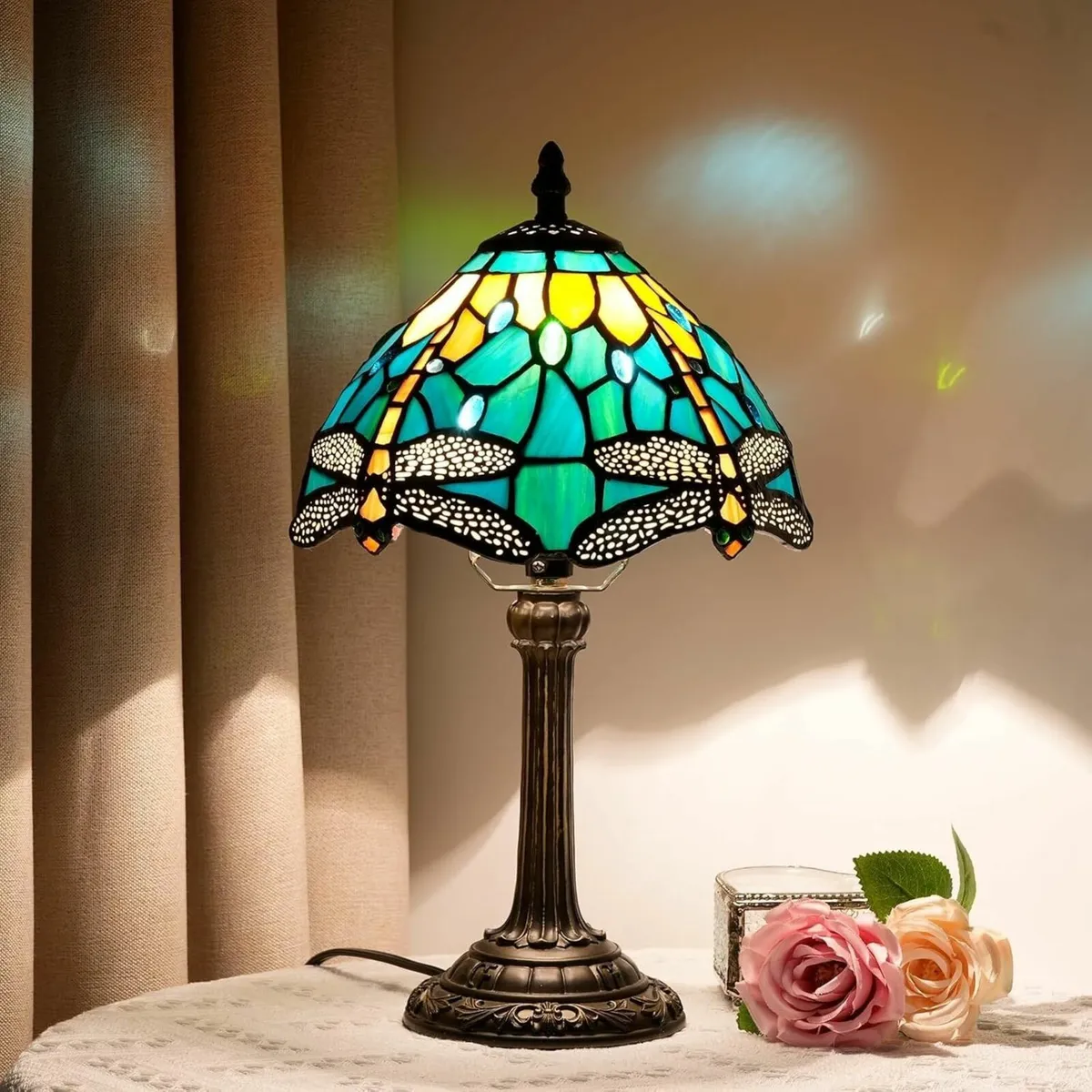 Tiffany Style Stained Glass Table Lamp Dragonfly - Image 1