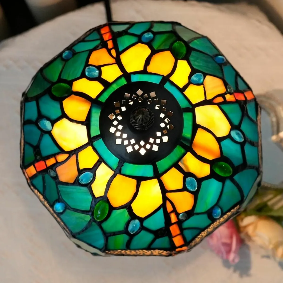 Tiffany Style Stained Glass Table Lamp Dragonfly - Image 2