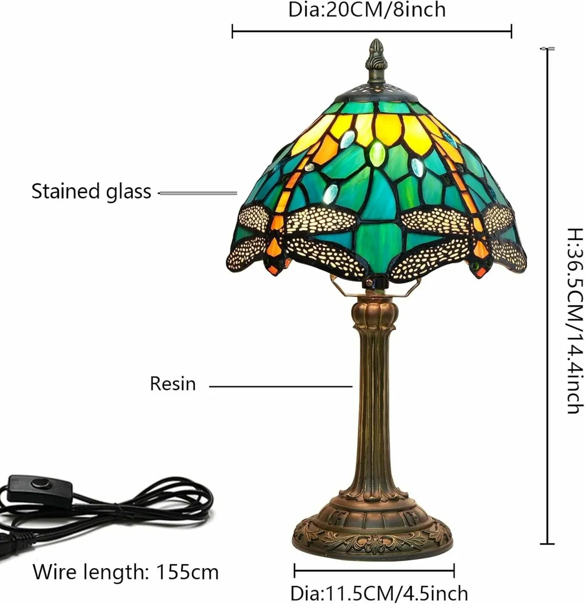 Tiffany Style Stained Glass Table Lamp Dragonfly - Image 3
