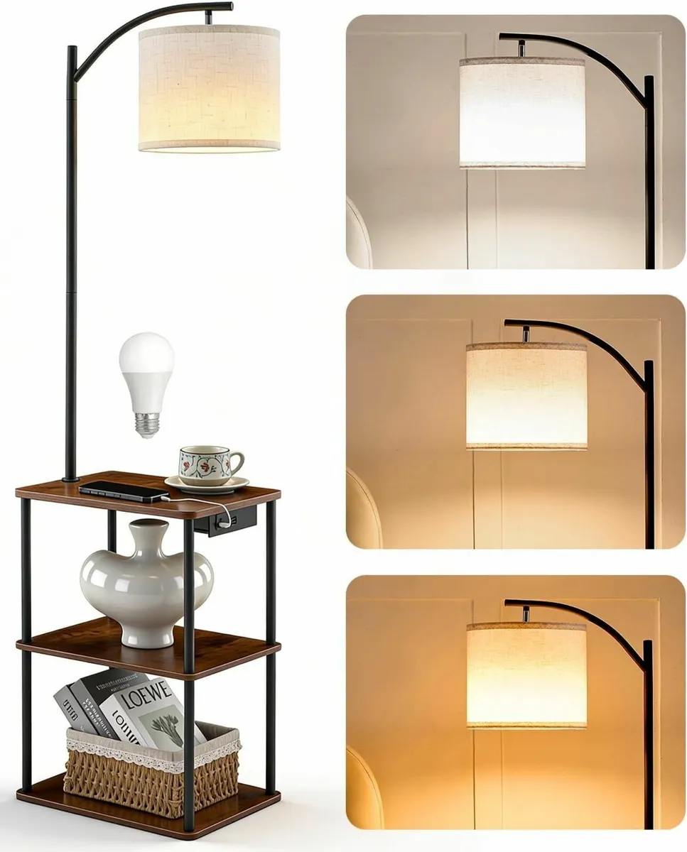 Floor Lamp with Side Table and Shelves LED - Image 1