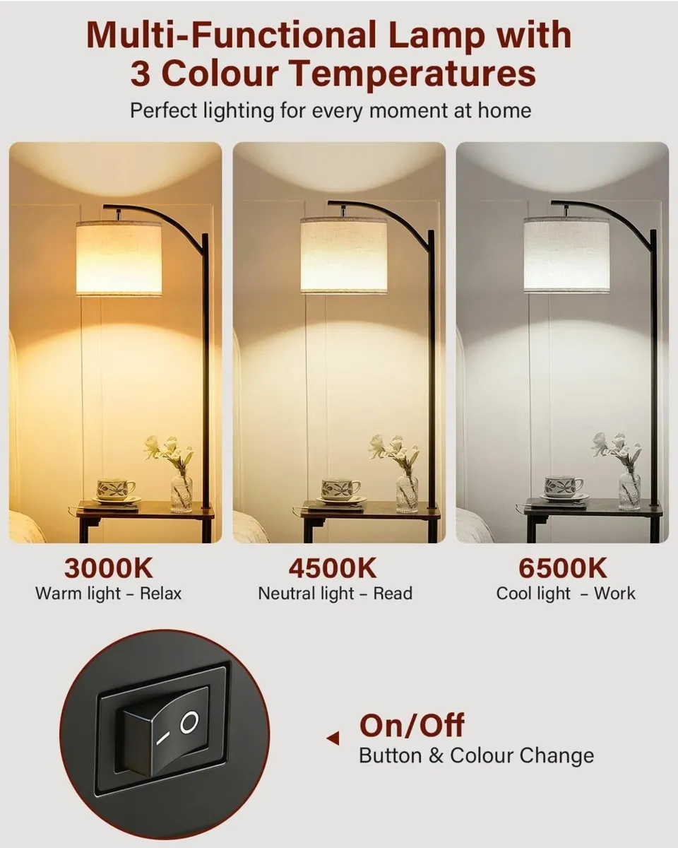 Floor Lamp with Side Table and Shelves LED - Image 2