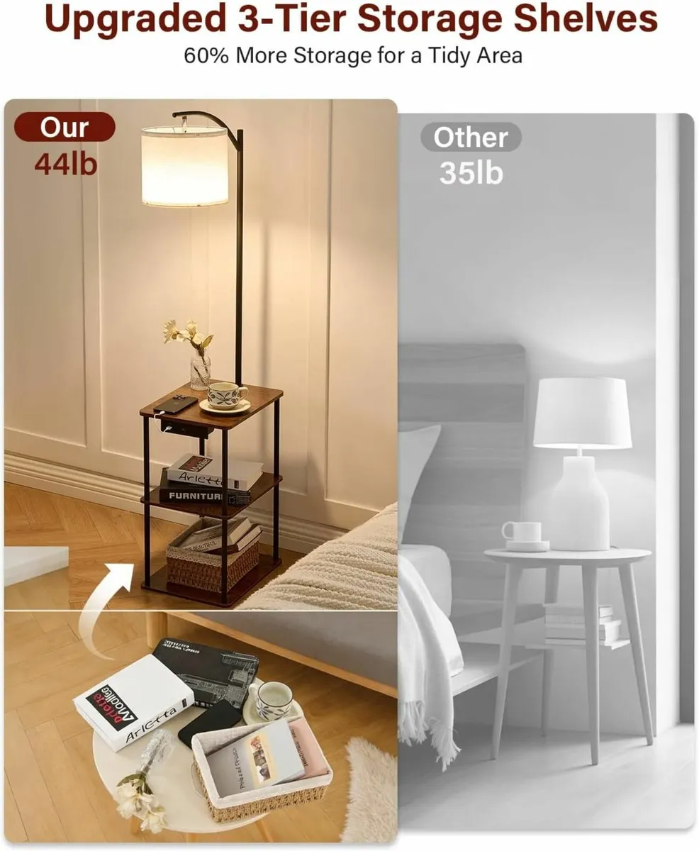 Floor Lamp with Side Table and Shelves LED - Image 3