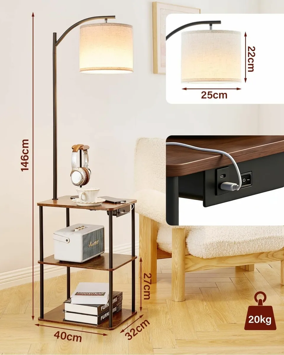 Floor Lamp with Side Table and Shelves LED - Image 4
