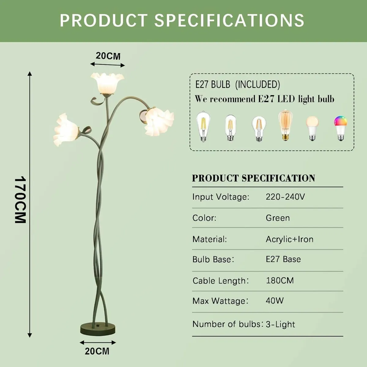 Green Flowers Floor Lamp 3-Color DIY Standing for - Image 2