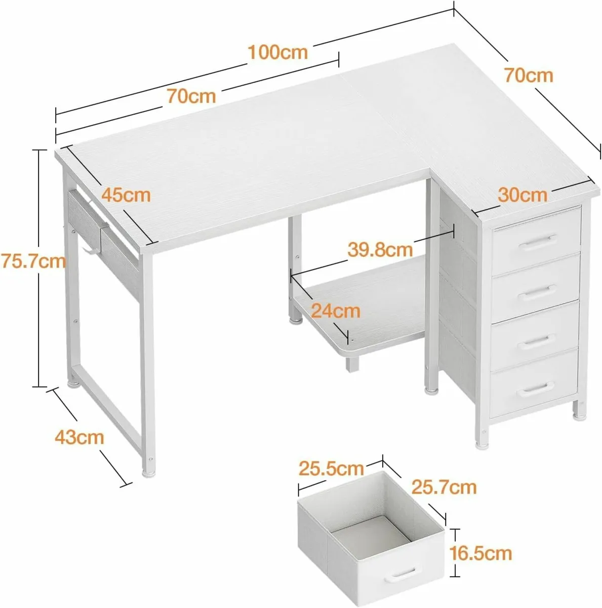 Computer Desk with Drawers 100x70 cm Corner for - Image 3
