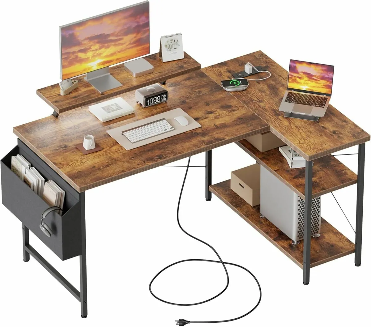 L-shaped desk 120x70cm gaming table with 2 - Image 1