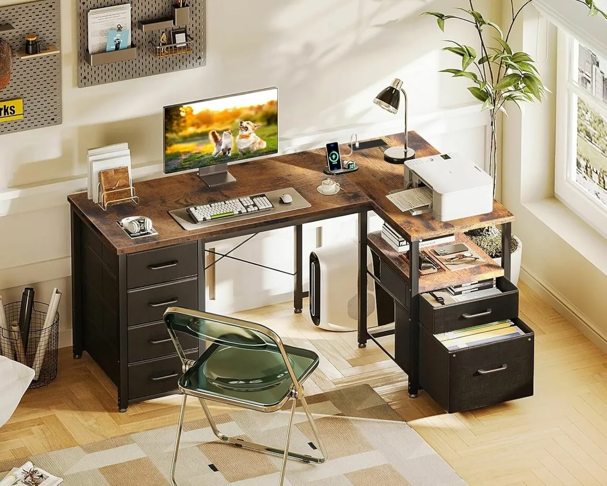 Computer Corner Desk with Drawers 140x80 cm L - Image 2