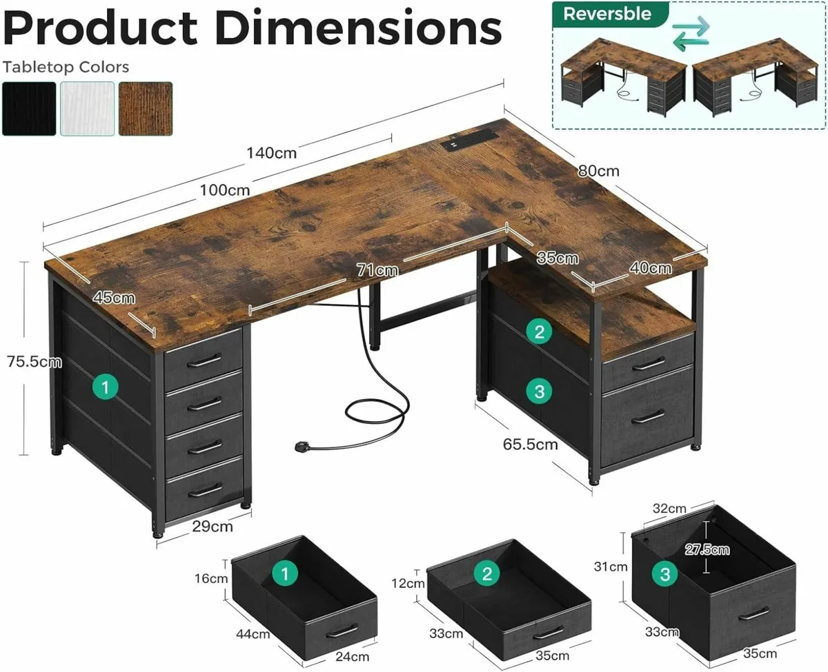 Computer Corner Desk with Drawers 140x80 cm L - Image 3