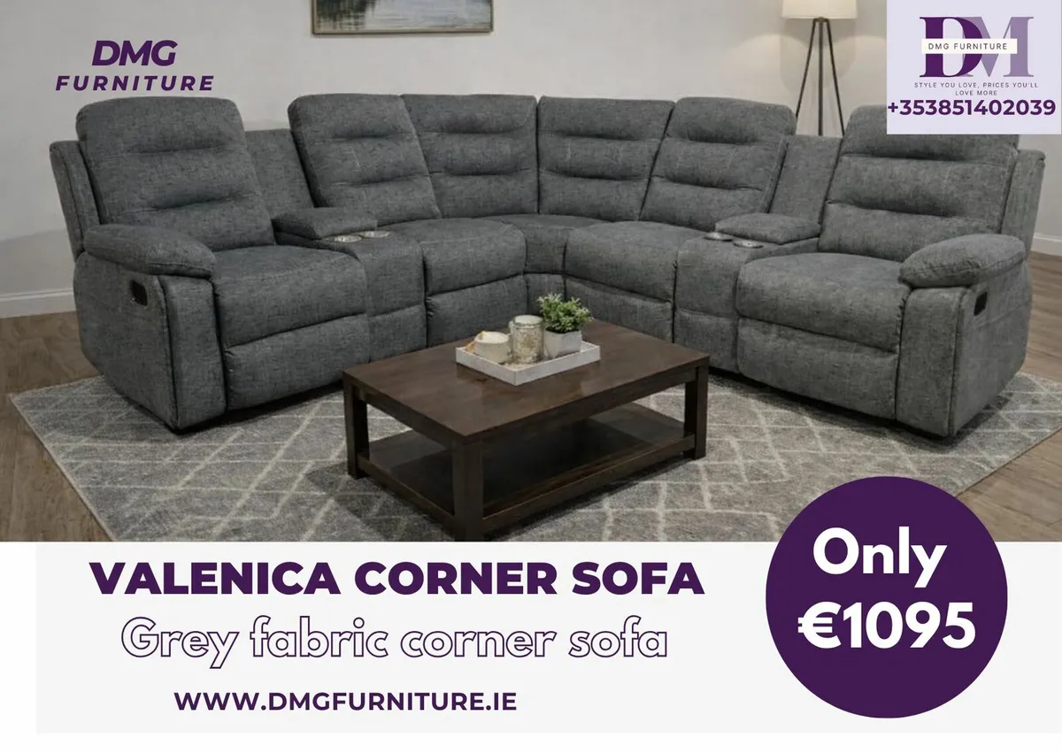 New Valencia Charcoal Grey Fabric Corner Sofa - Image 2