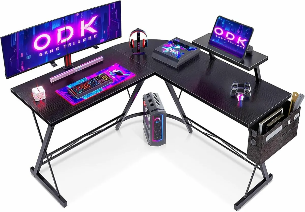 L Shaped Gaming Desk with Monitor Stand 127x127x75 - Image 1
