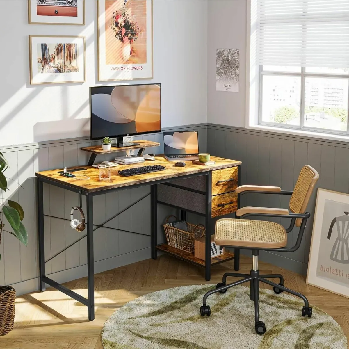 Computer Desk with Drawers Power Outlets 120x50cm - Image 2