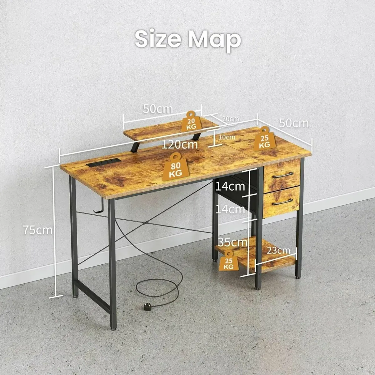 Computer Desk with Drawers Power Outlets 120x50cm - Image 3