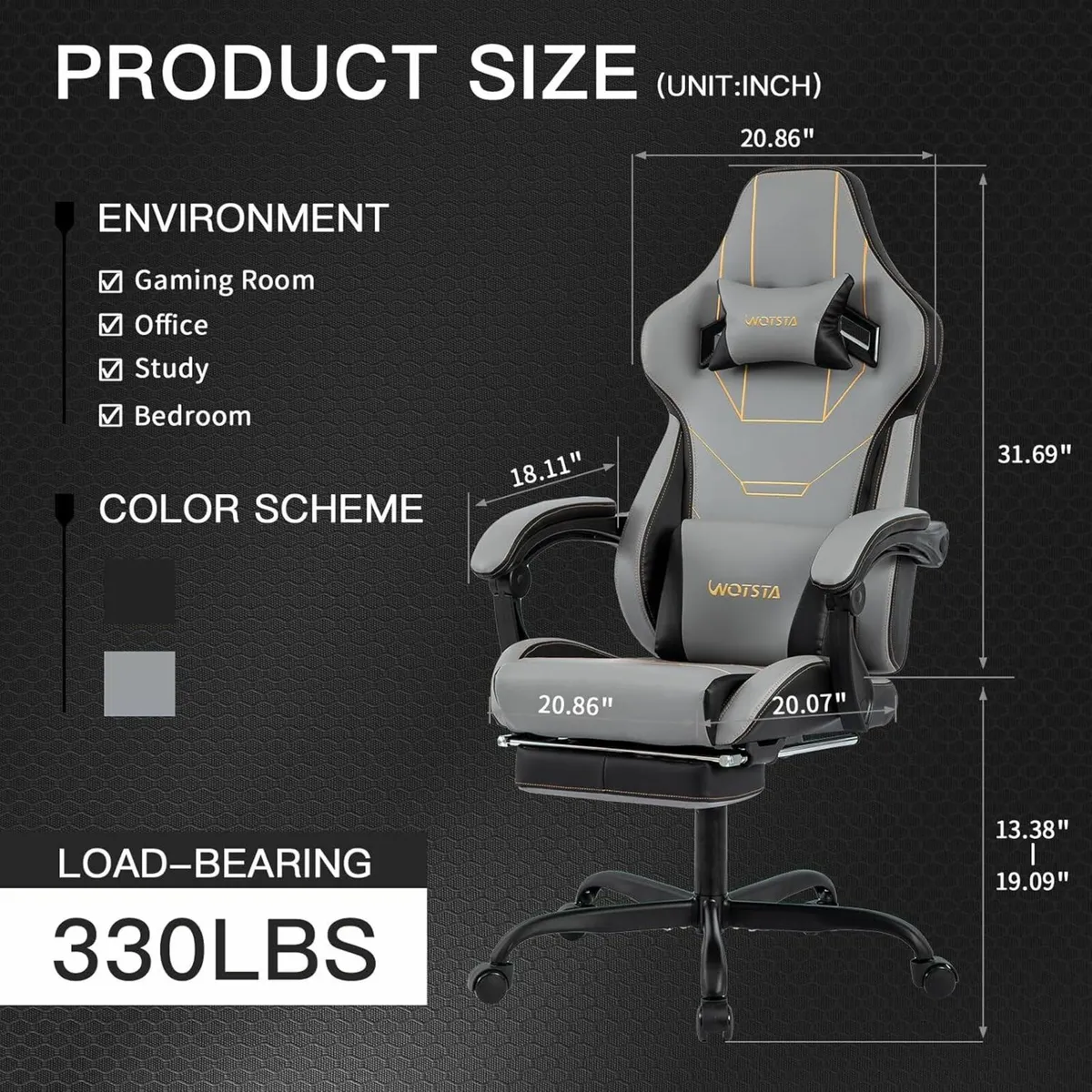 Gaming Chair Ergonomic Computer with Headrest and - Image 3