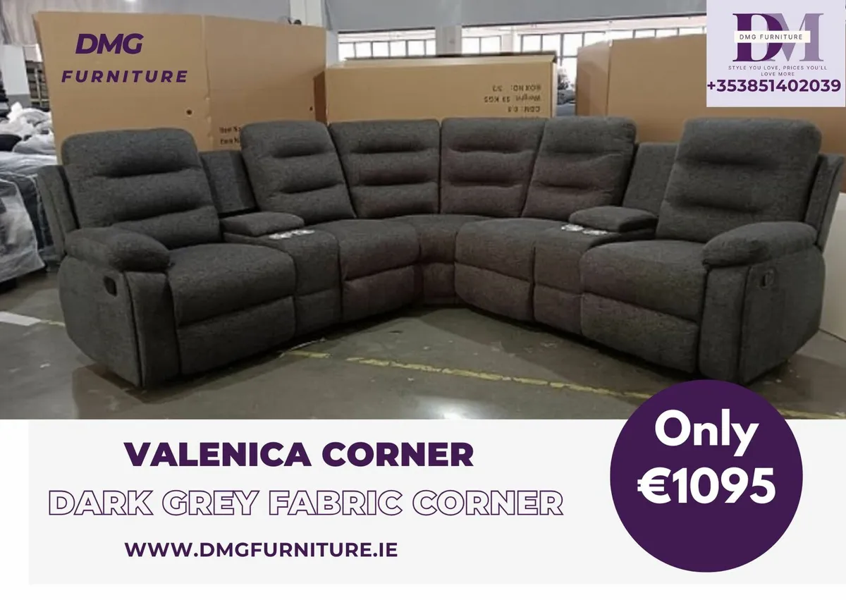 New Valencia Grey Fabric Corner Recliner Sofa - Image 2