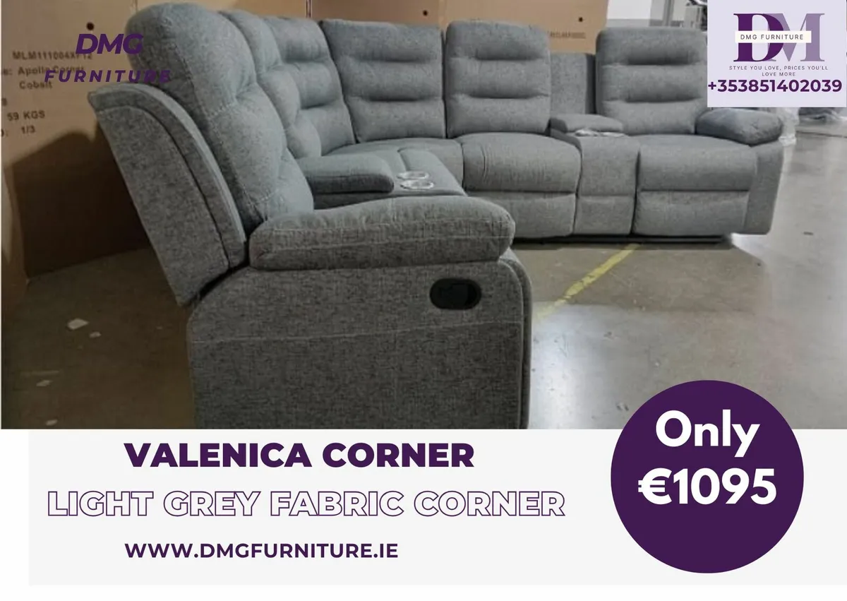 New Valencia Grey Fabric Corner Recliner Sofa - Image 3