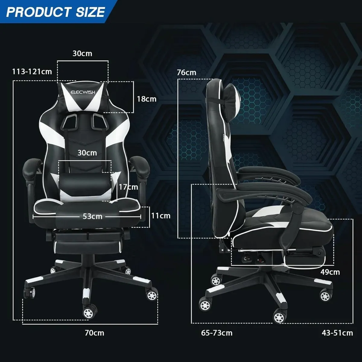 Computer Gaming Chair with Footrest and Adjustable - Image 3