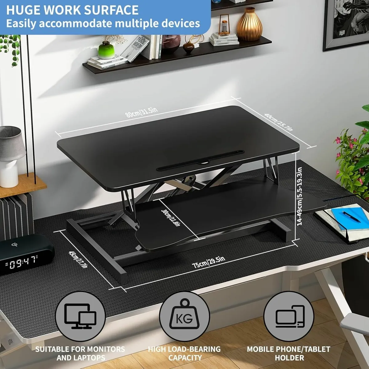 Height Adjustable Standing Desk 80cm Dual Monitor - Image 3