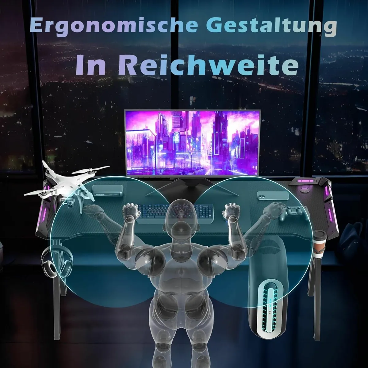 Gaming Desk with LED Computer Table 160 x 50 cm - Image 4