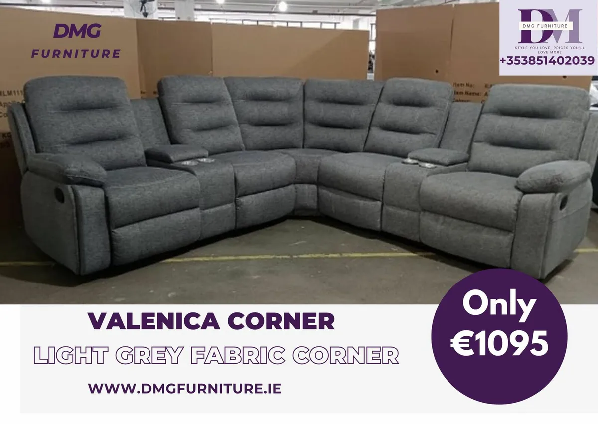 New Valencia Charcoal Fabric Corner Recliner Sofa - Image 2