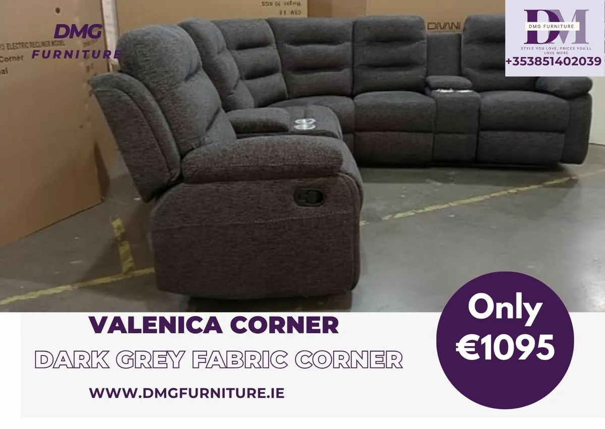 New Valencia Charcoal Fabric Corner Recliner Sofa - Image 4