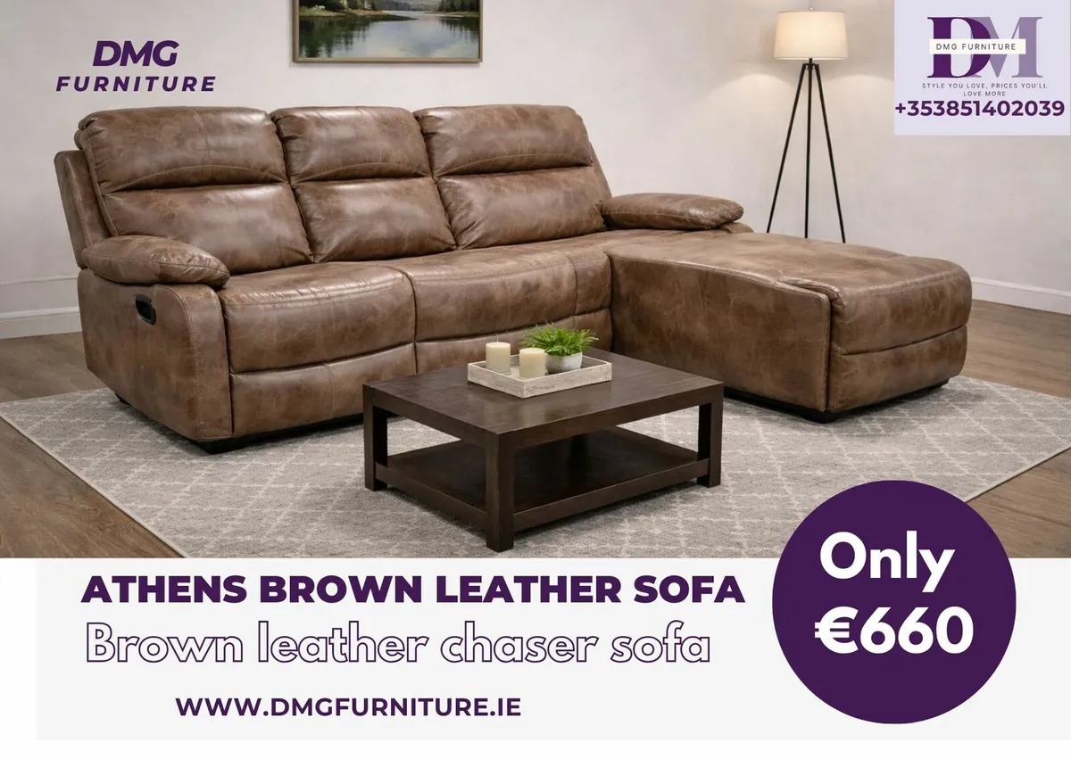 New Athens Brown Leather Right Hand Chaser Sofa