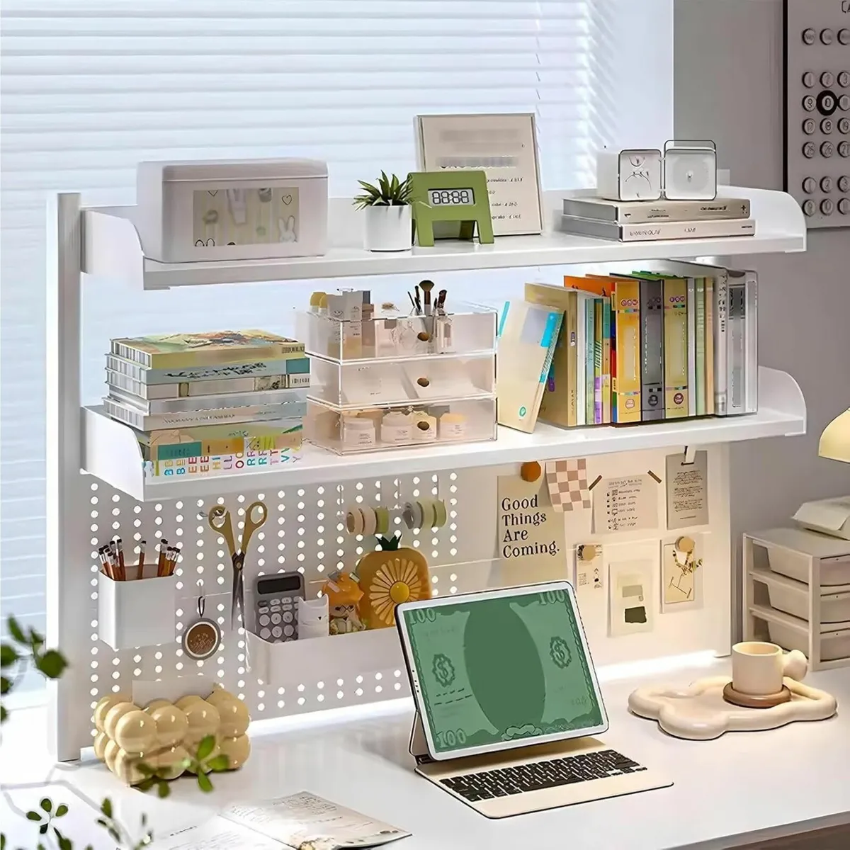 Clamp-On Desk Shelf 2-Tier Desktop Organizer with - Image 1