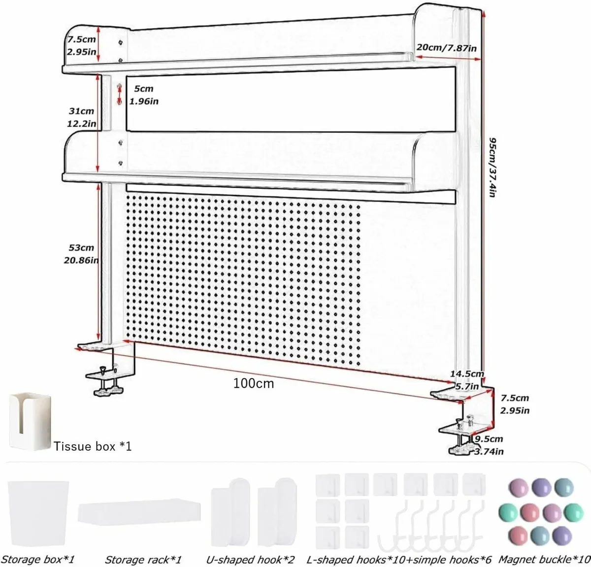 Clamp-On Desk Shelf 2-Tier Desktop Organizer with - Image 2