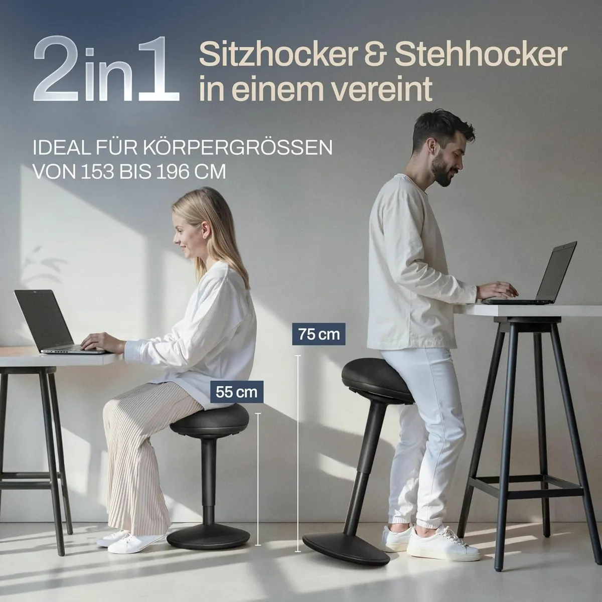 Office Stool Ergonomic Certified 2-in-1 Standing - Image 2