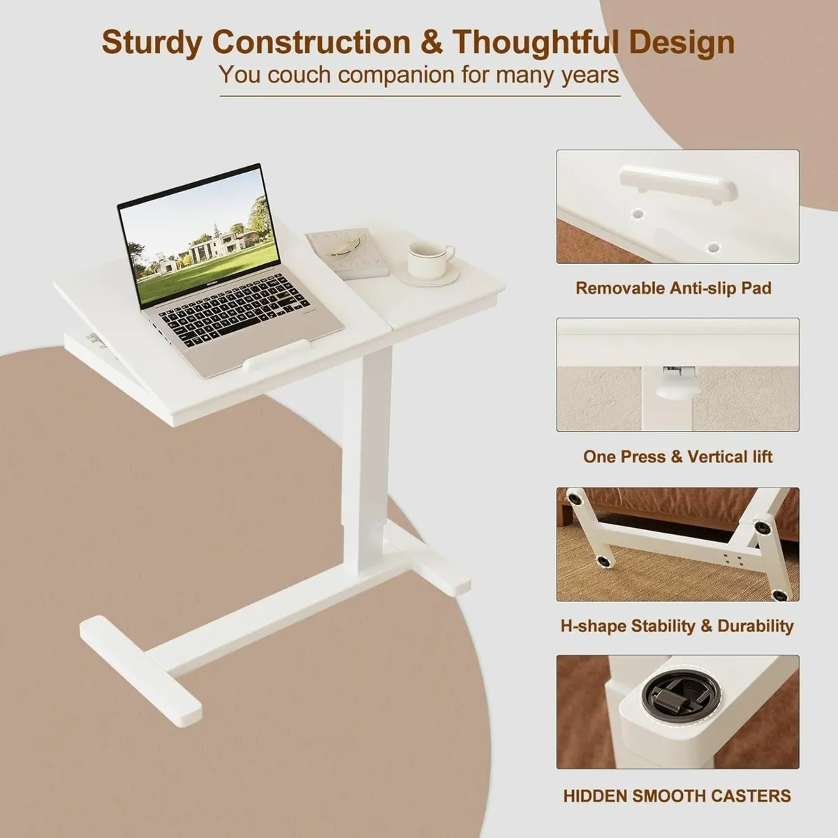 Adjustable Overbed Table with Wheels Solid Wood - Image 3