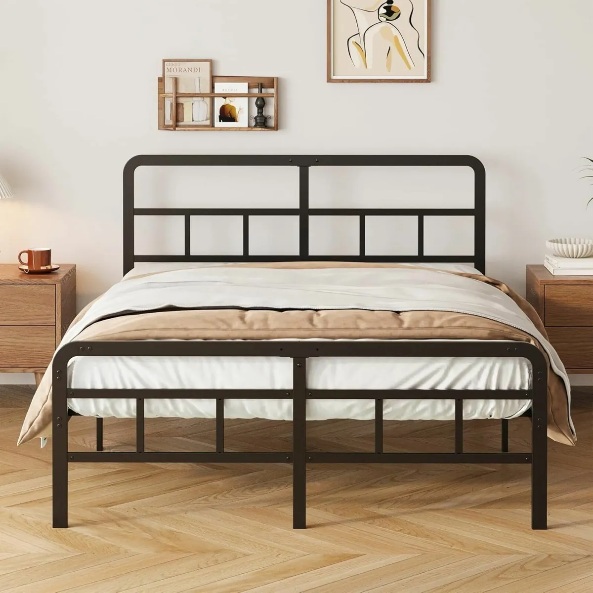 King Size Bed Frame with Curved Headboard and - Image 3