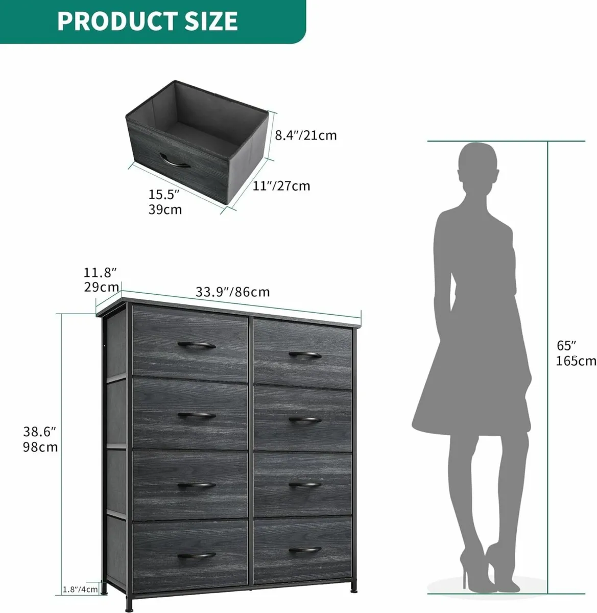Chest of Drawer with 8 Drawers for Bedroom Fabric - Image 3