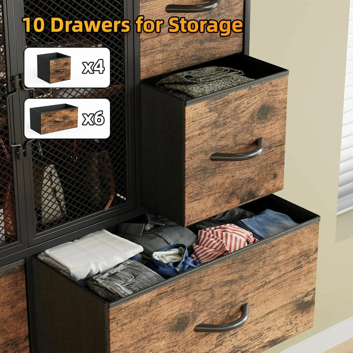 Dresser for Bedroom with 10 Fabric Drawers Tall - Image 4