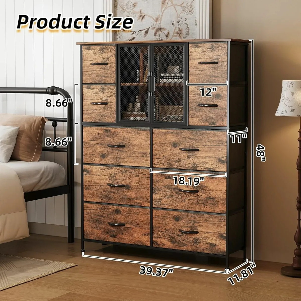 Dresser for Bedroom with 10 Fabric Drawers Tall - Image 2