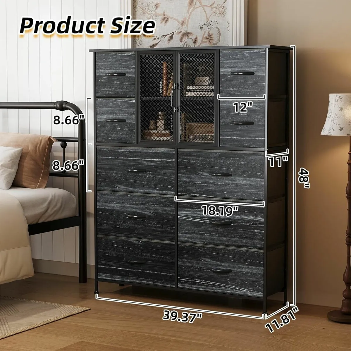 Dresser for Bedroom with 10 Fabric Drawers Tall - Image 2