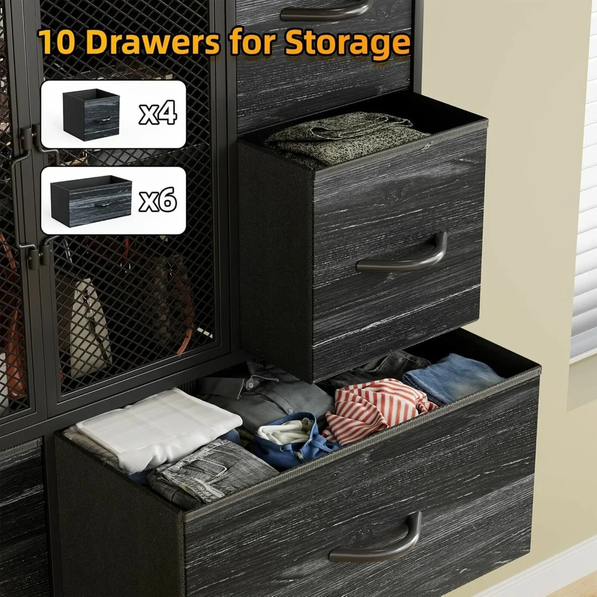 Dresser for Bedroom with 10 Fabric Drawers Tall - Image 4