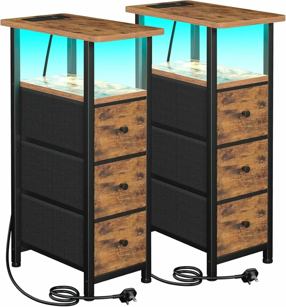 Slim Bedside Table Set of 2 Narrow Side with - Image 1