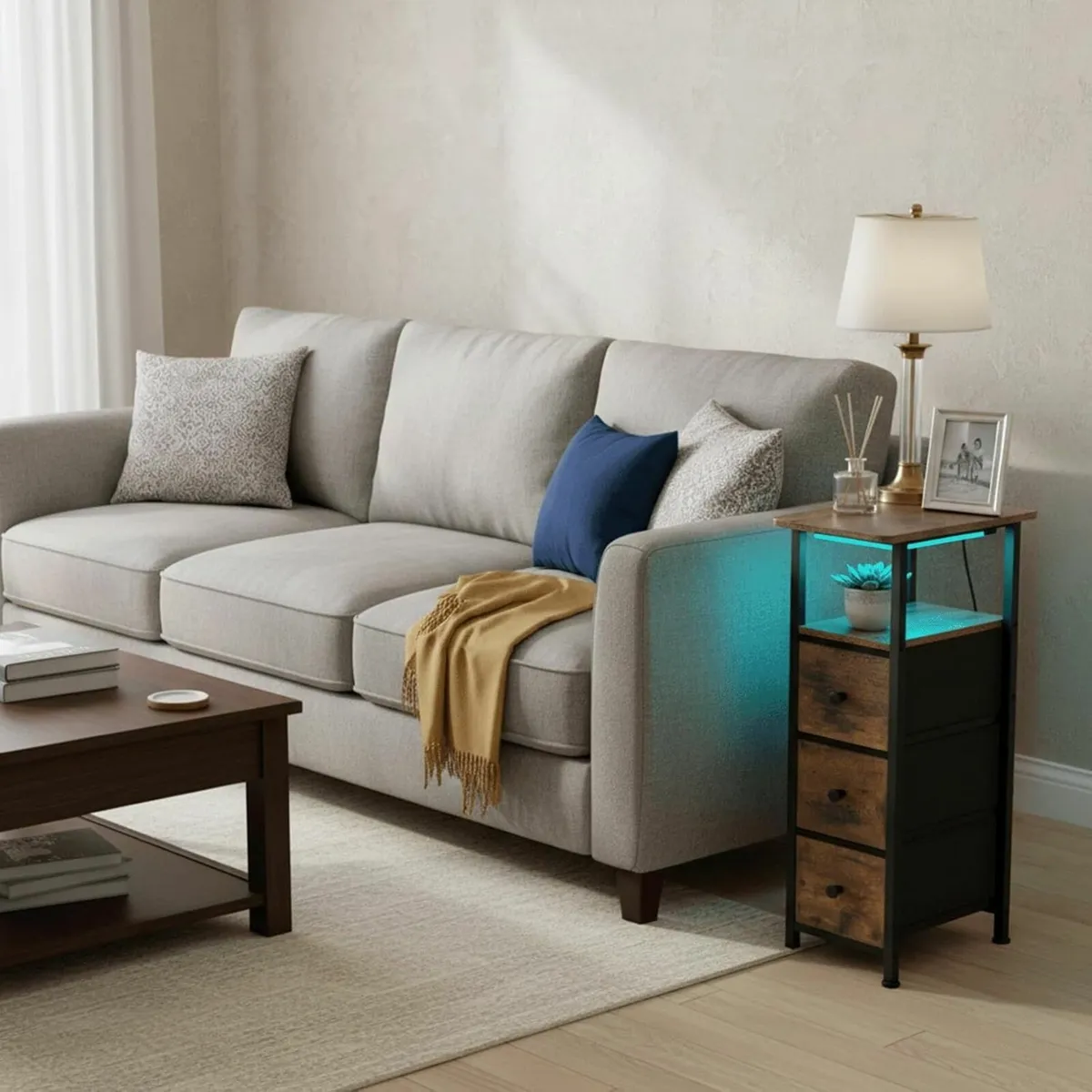 Slim Bedside Table Set of 2 Narrow Side with - Image 4