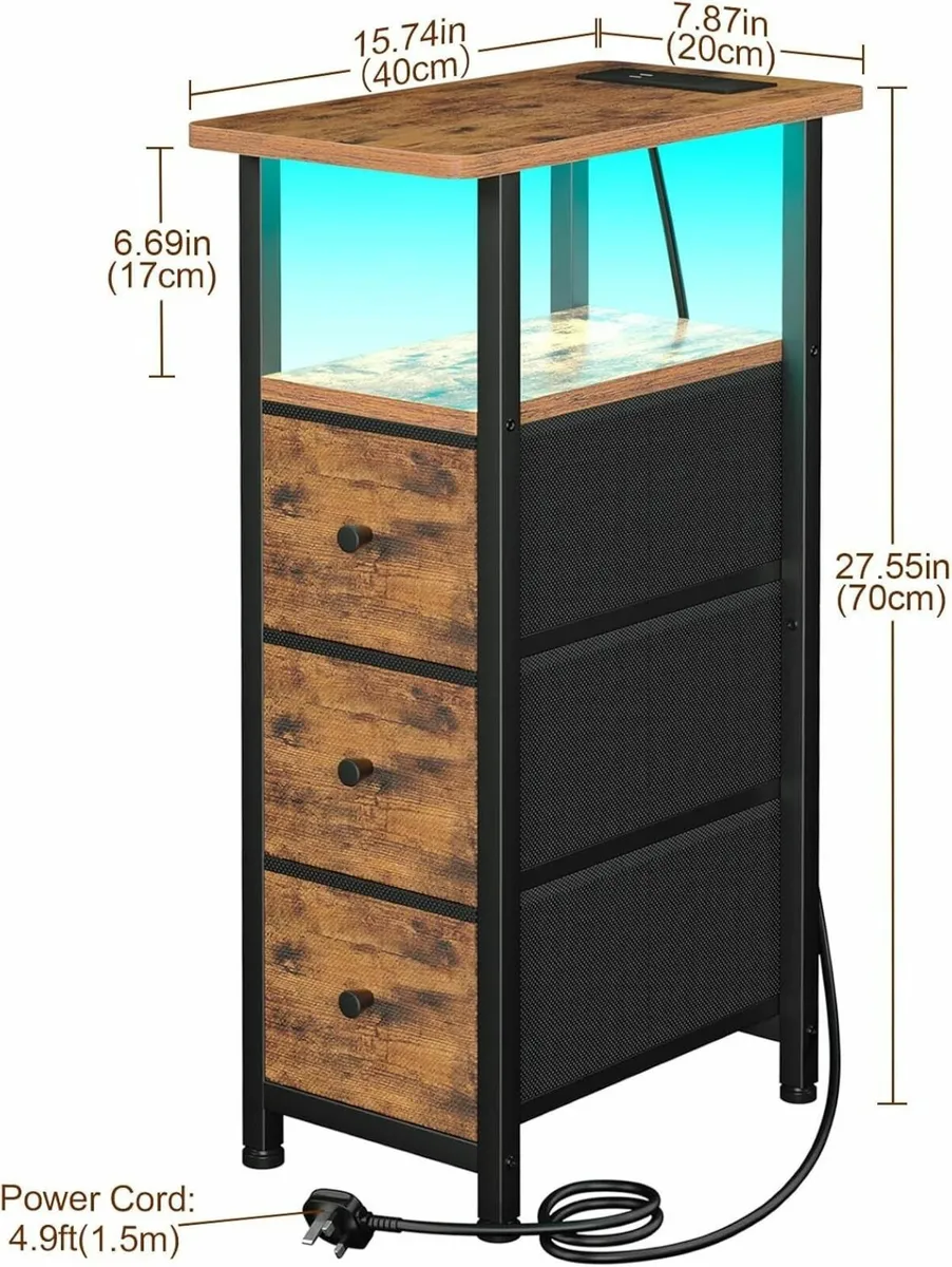 Slim Bedside Table Set of 2 Narrow Side with - Image 3