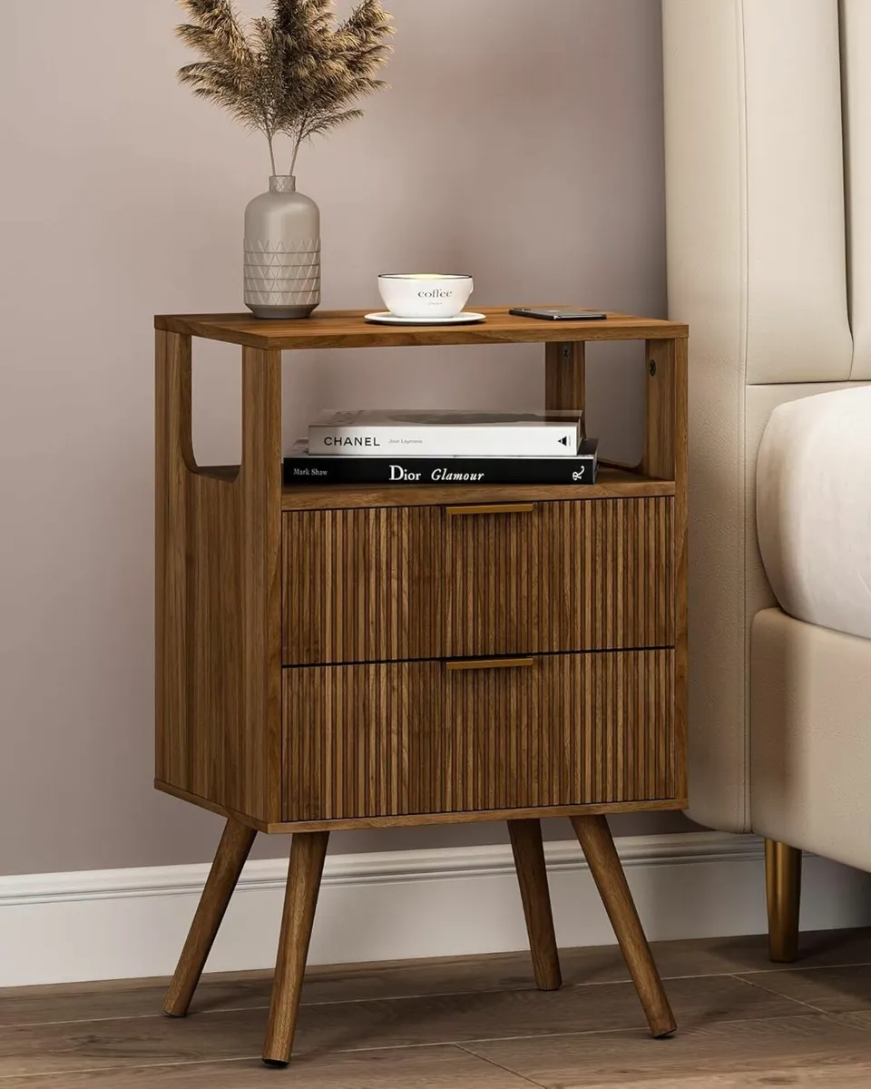 Wooden Bedside Table Nightstand with 2 Storage - Image 1