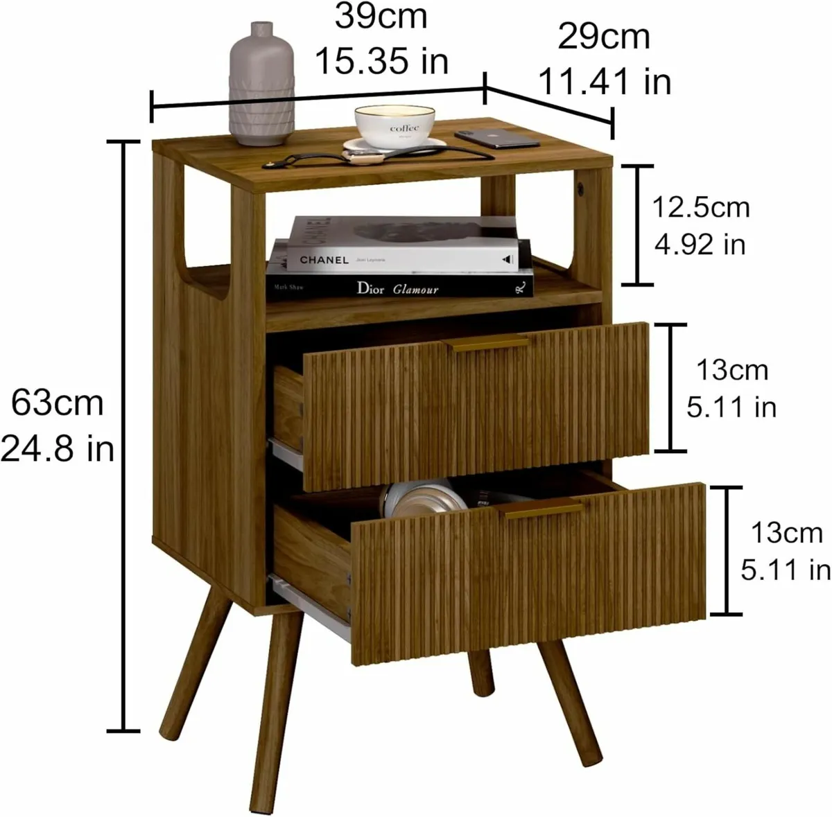 Wooden Bedside Table Nightstand with 2 Storage - Image 2