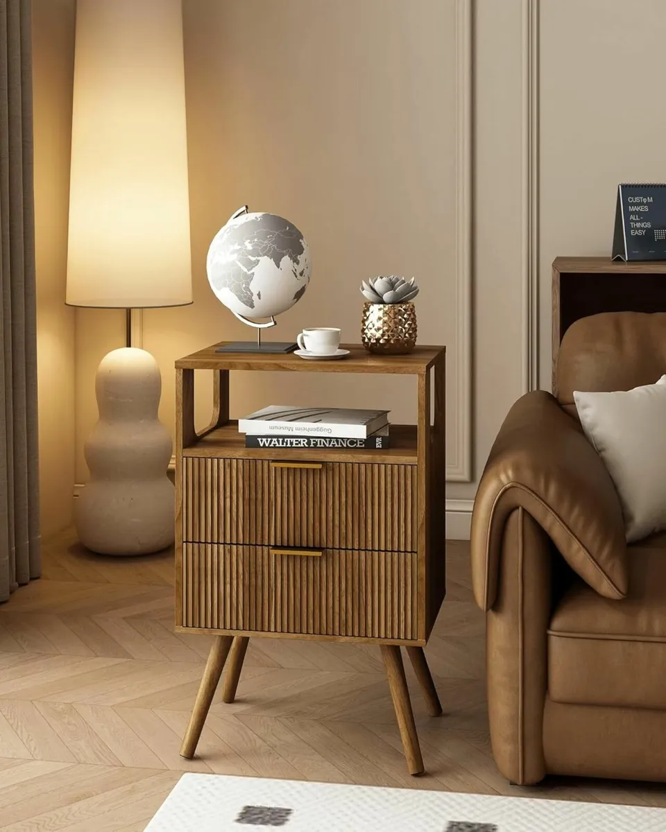 Wooden Bedside Table Nightstand with 2 Storage - Image 4