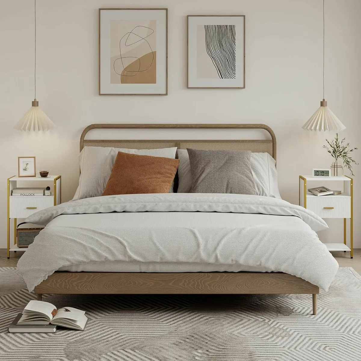 Bedside Table Nightstand with Storage Drawer and - Image 3