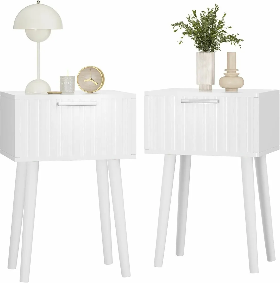 Fluted Nightstand Set of 2 Small End Table Modern - Image 1