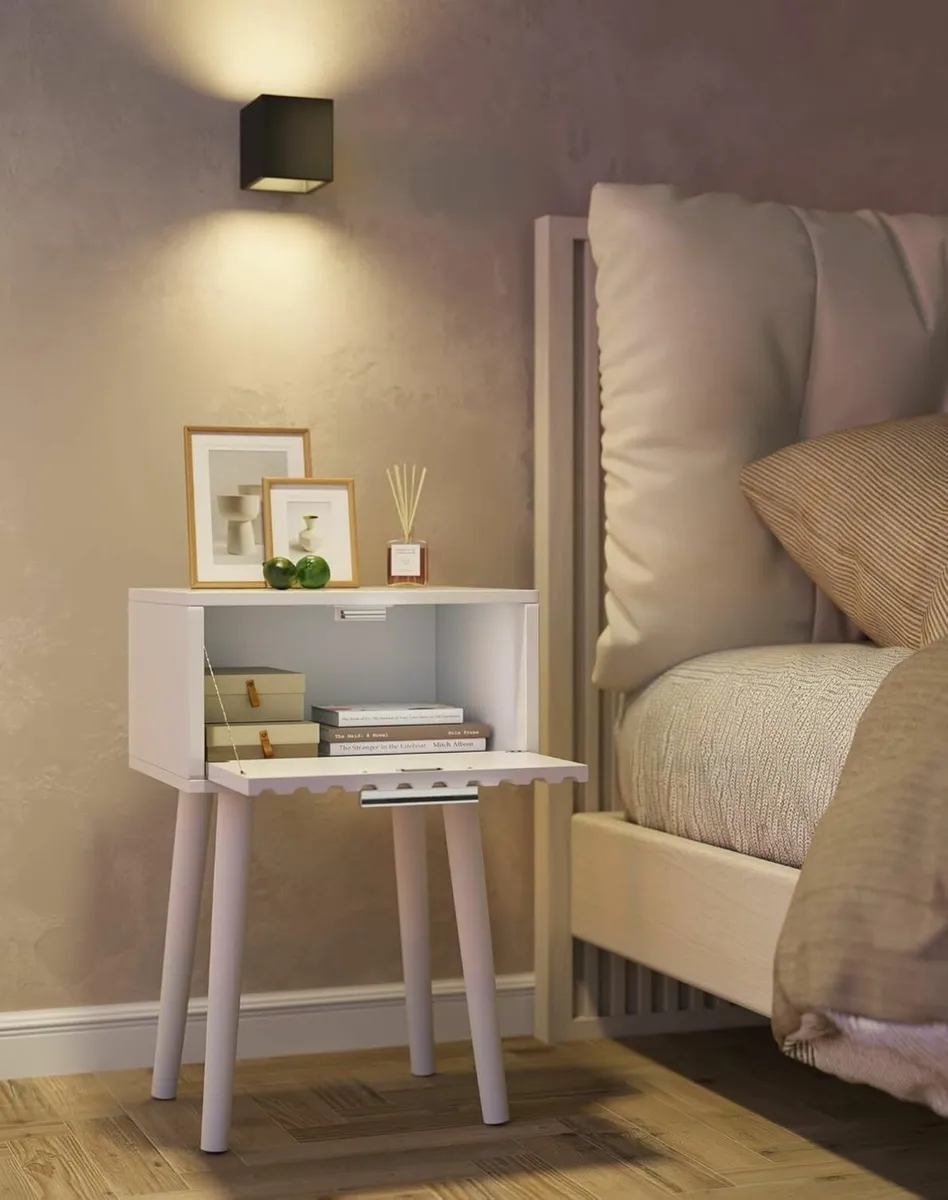 Fluted Nightstand Set of 2 Small End Table Modern - Image 2